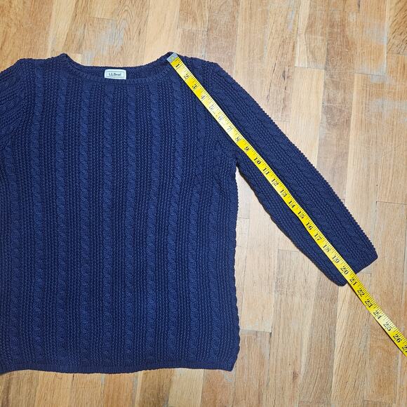 LL Bean Blue Cotton Fisherman Sweater Womens M Cable Knit Preppy‎ - Picture 6 of 8